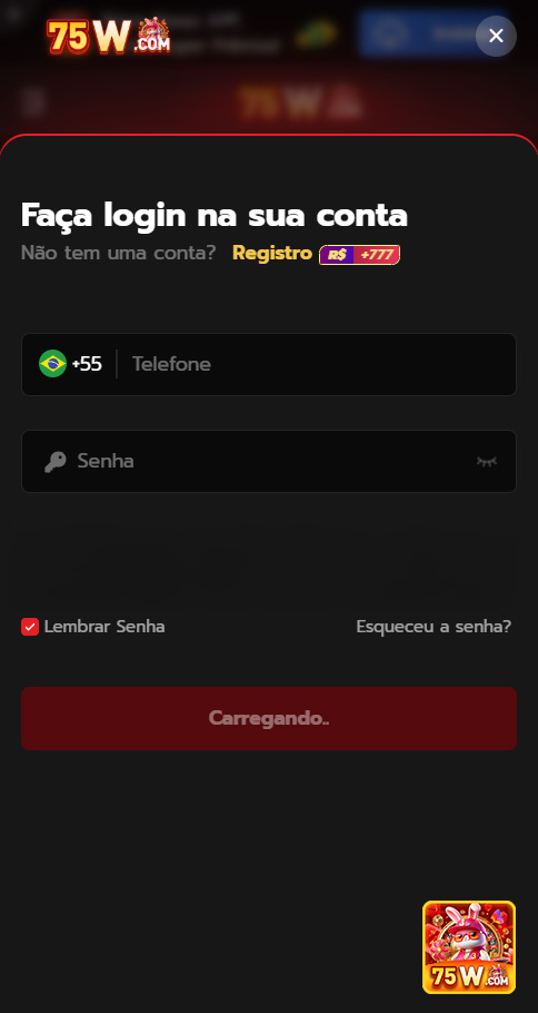 Tela de login do app 75w.com Android